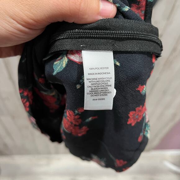 Express Black Rose Red Floral Peplum Tie Back Dark Floral Top Goth Whimsy Small - Picture 5 of 8